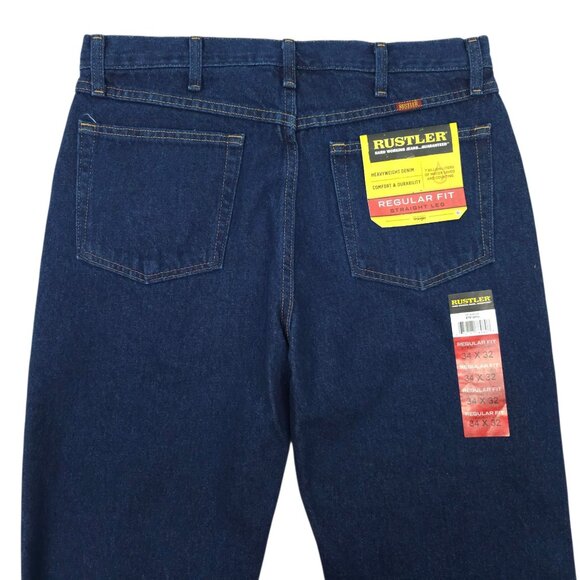 Rustler Regular Fit Straight Leg Jeans Mens 34x32 Heavyweight Dark Wash NEW - Picture 11 of 15